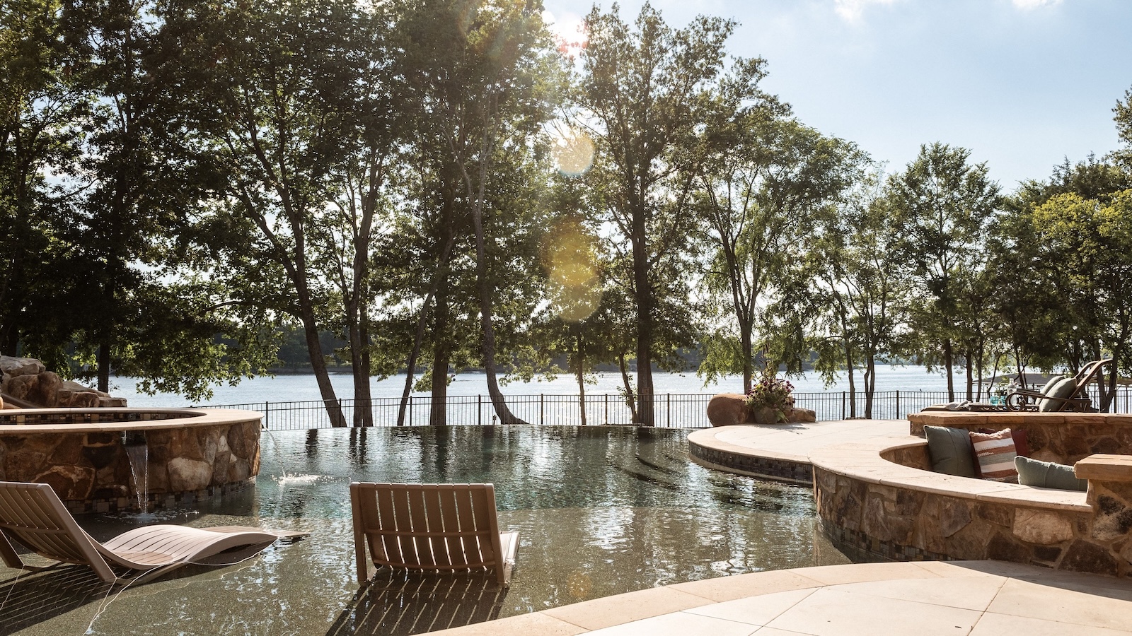 Custom Pool with Spa, Cascading Water and View | Milosi Nashville Landscaping