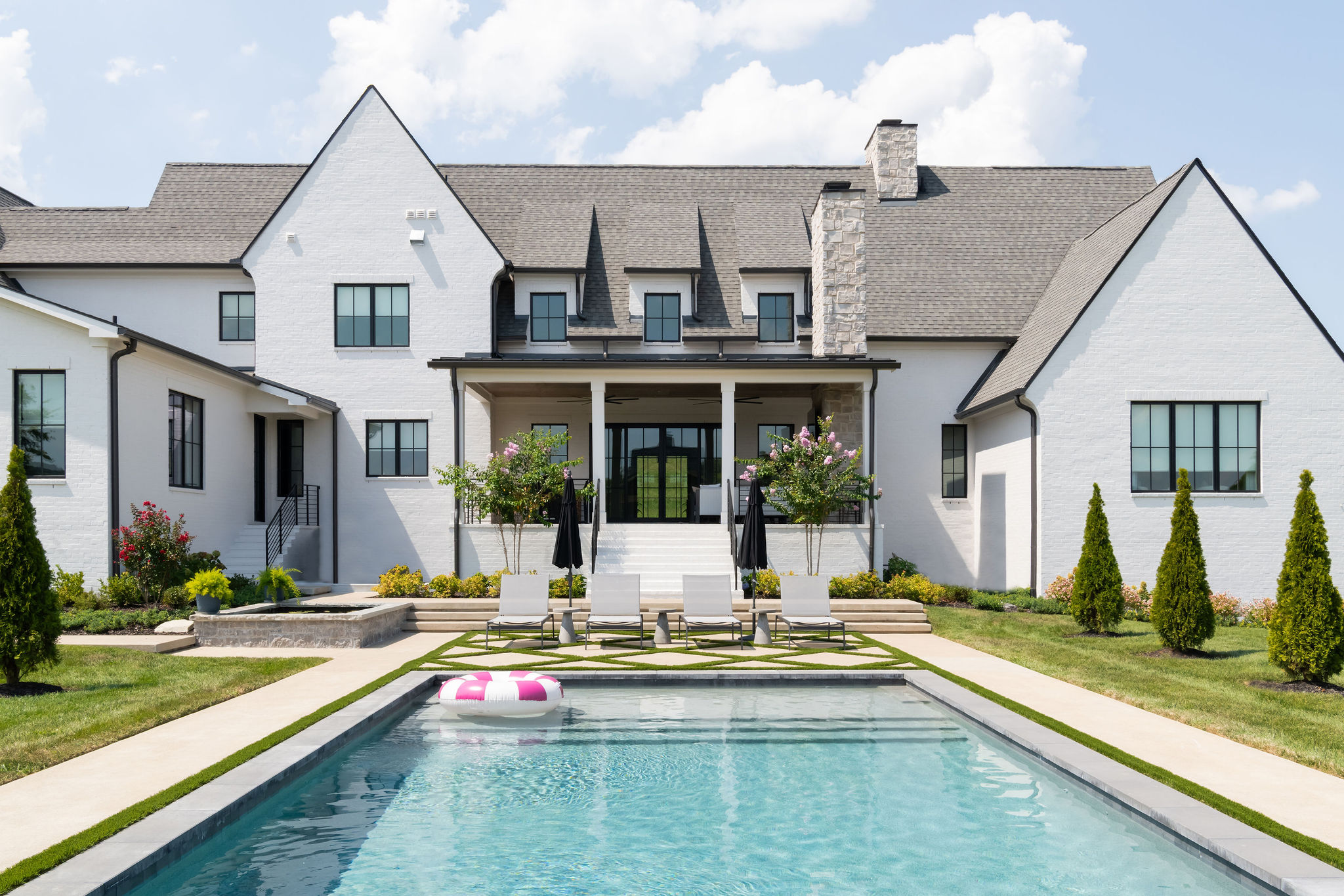 Long shot of custom pool built for a large home in Franklin Tn.